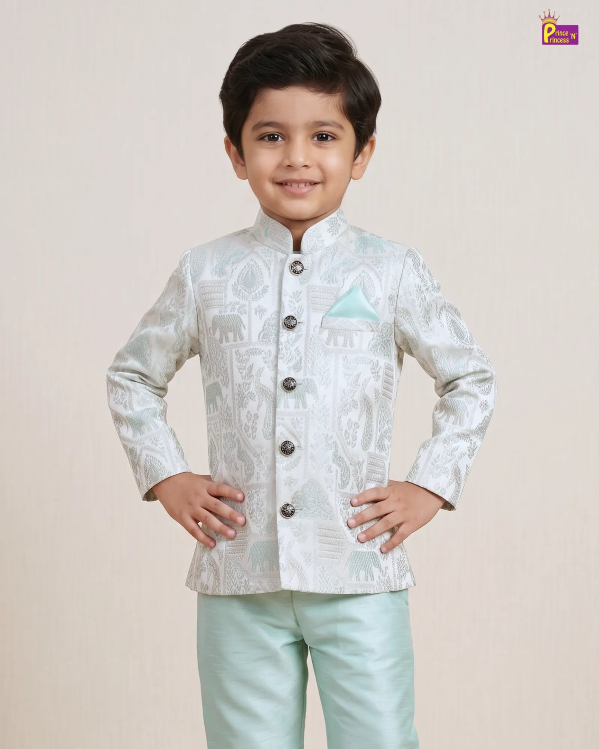 Boys Jacquard Brocade Sherwani Set | Traditional Indian Wear KP235