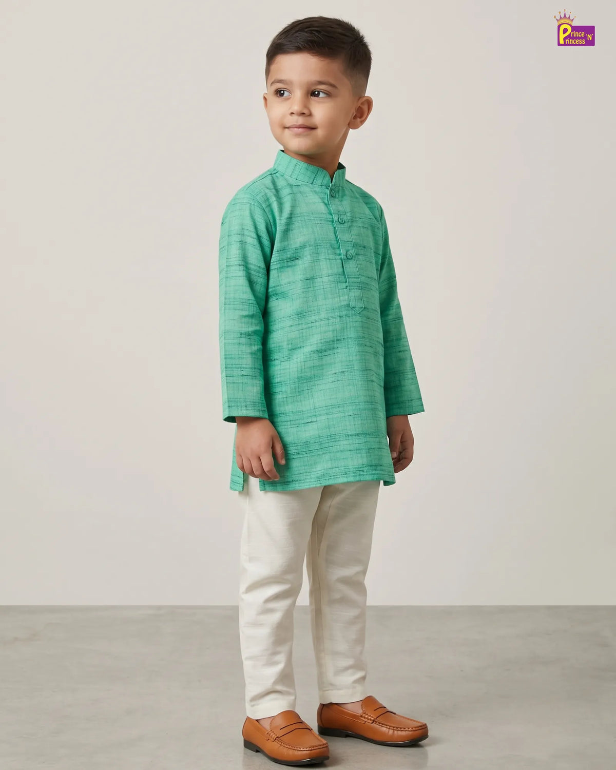 Boys Kurta Pajama Set |  Green Cotton Kurta White Pajama Ethnic Wear KP218