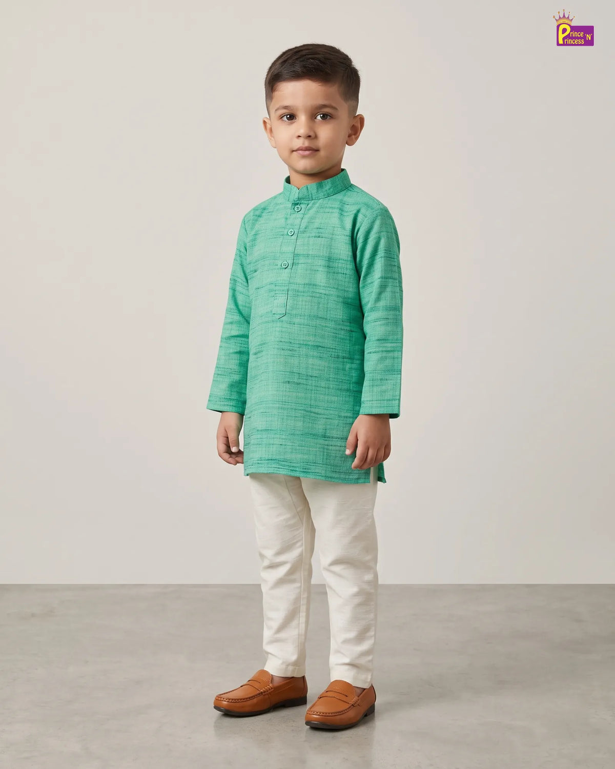 Boys Kurta Pajama Set |  Green Cotton Kurta White Pajama Ethnic Wear KP218