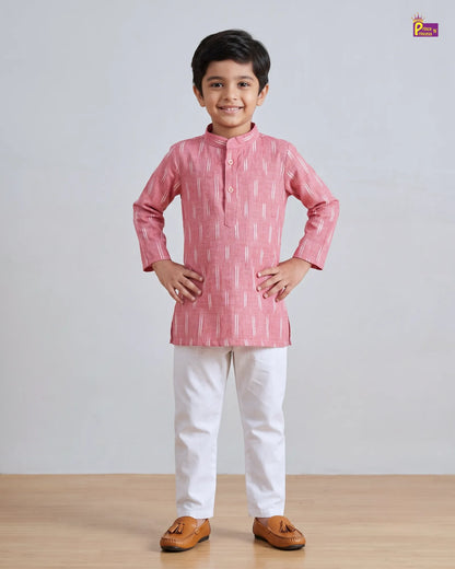 Boys Pink Pure Cotton Ikkat Collar Kurta Pyjama Set KP230