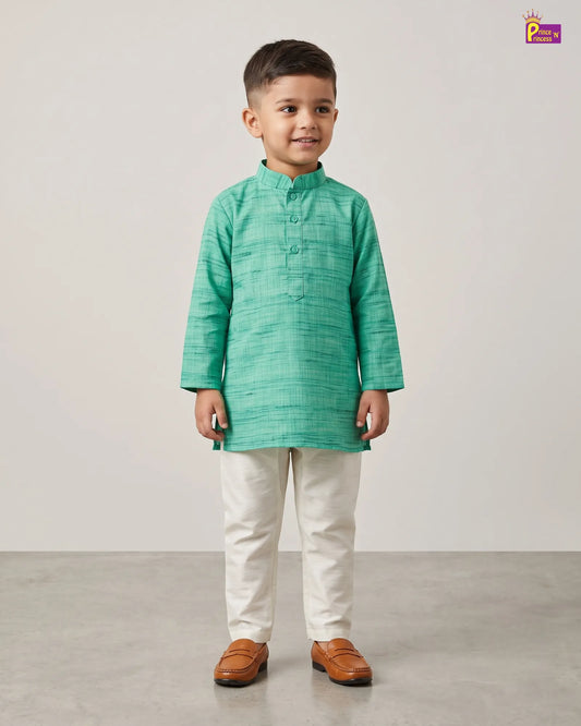 Boys Kurta Pajama Set |  Green Cotton Kurta White Pajama Ethnic Wear KP218