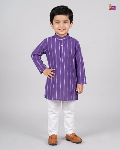Boys Purple Striped Pure Cotton Ikkat Kurta Pyjama Set KP231