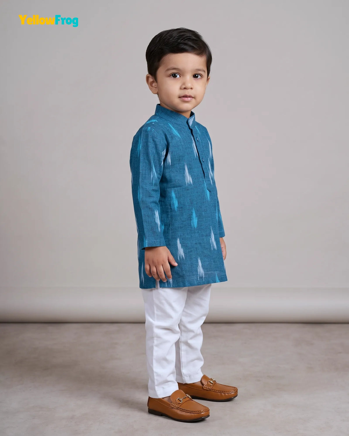 Boys Teal Pure Cotton Ikkat Kurta Pyjama Set  KP229