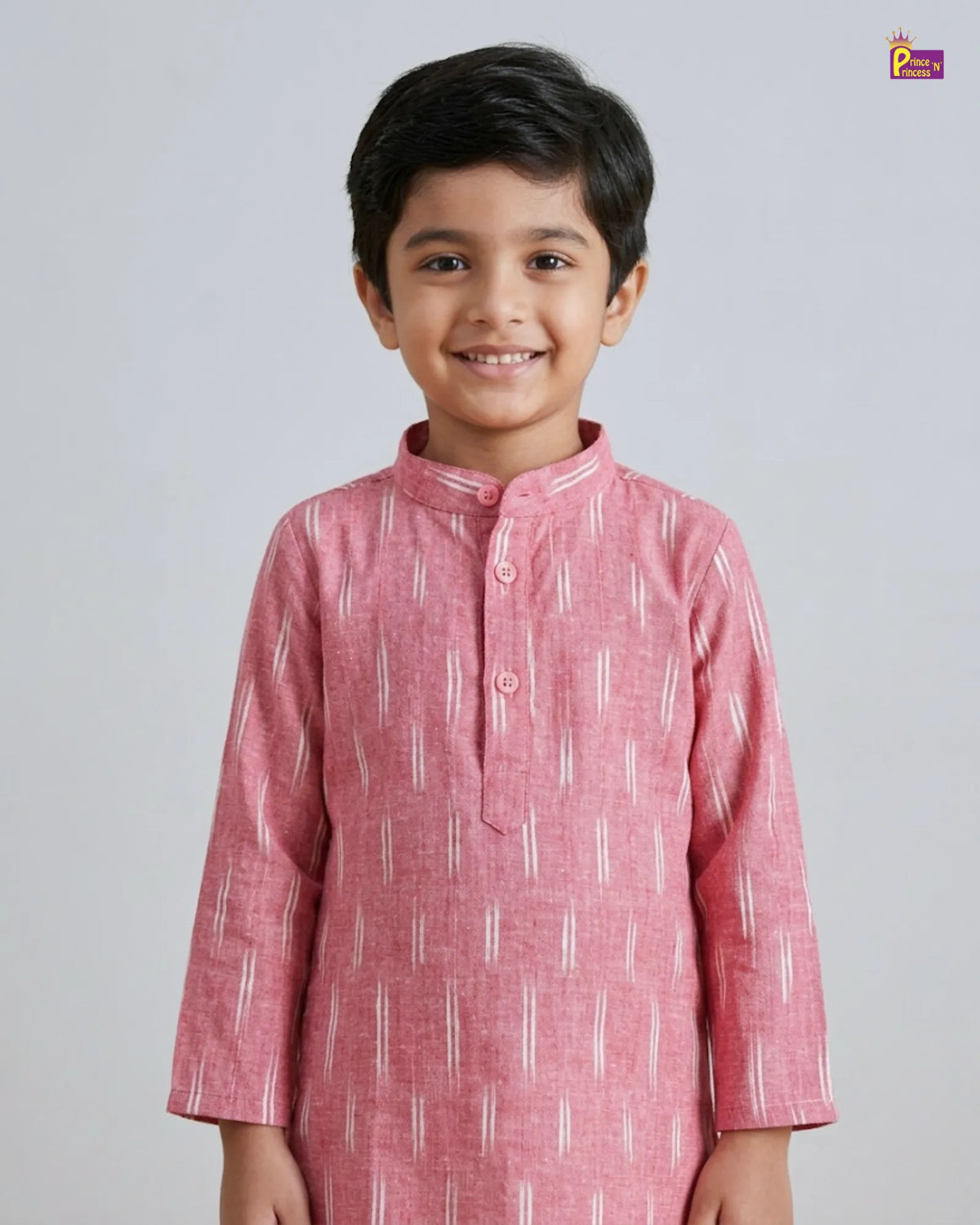 Boys Pink Pure Cotton Ikkat Collar Kurta Pyjama Set KP230