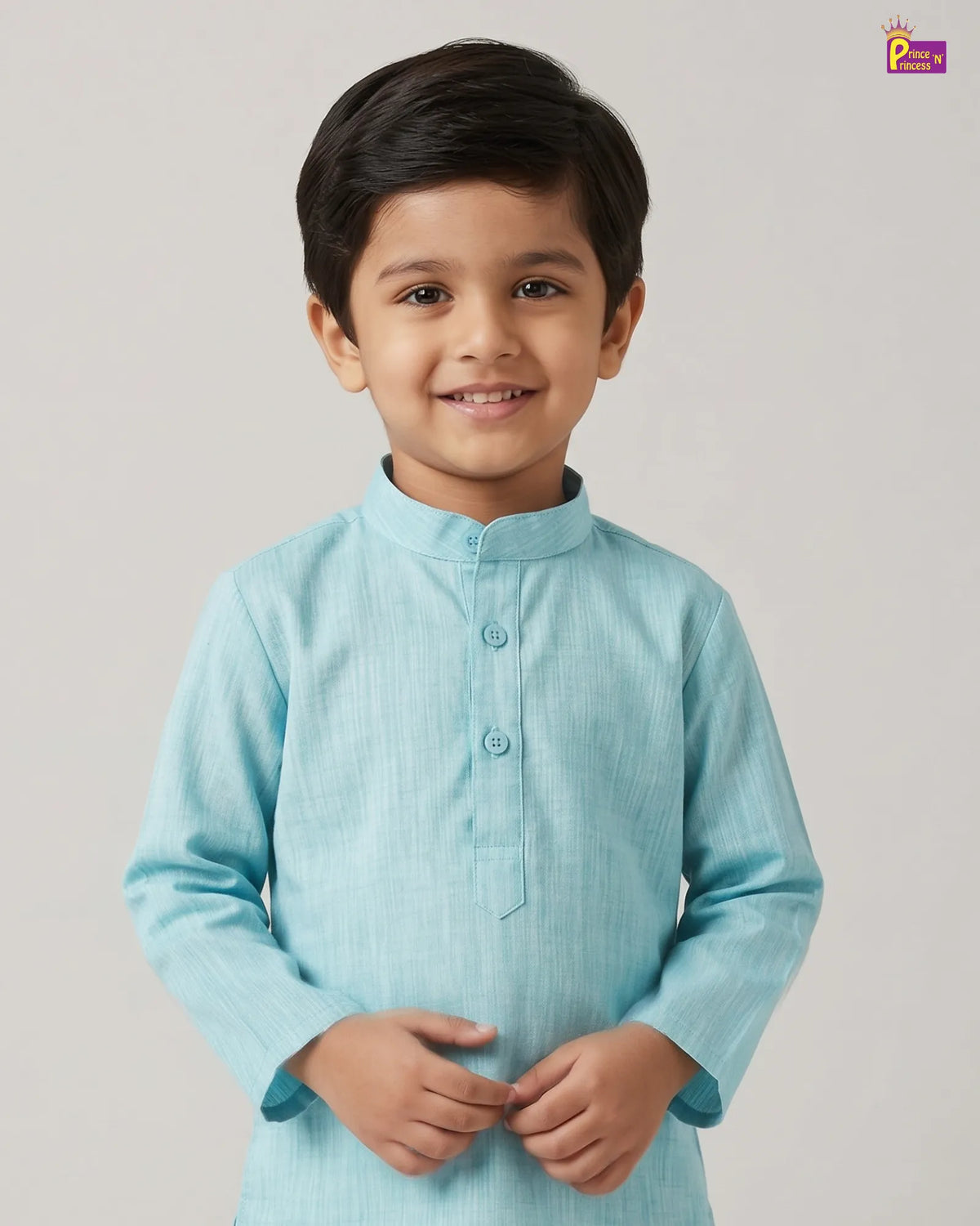 Boys Teal Blue Slub Cotton Kurta Pajama Set KP221