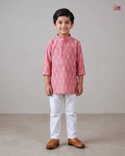 Boys Pink Pure Cotton Ikkat Collar Kurta Pyjama Set KP230