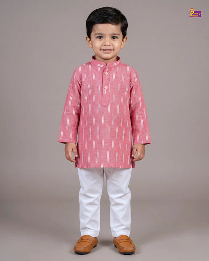 Boys Pink Pure Cotton Ikkat Collar Kurta Pyjama Set KP230