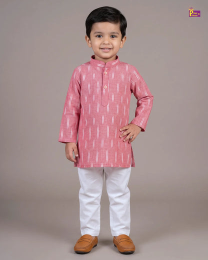 Boys Pink Pure Cotton Ikkat Collar Kurta Pyjama Set KP230