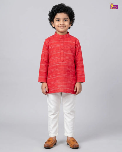 Boys Red Linen Cotton Kurta Pajama KP179