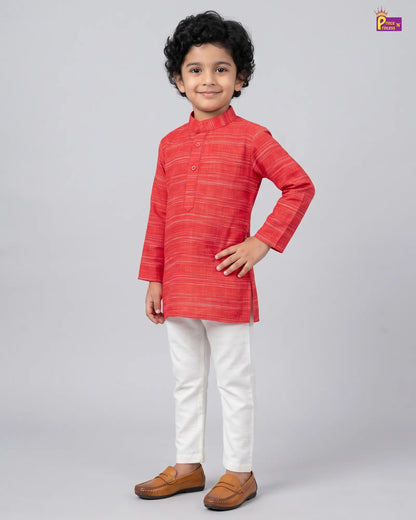 Boys Red Linen Cotton Kurta Pajama KP179