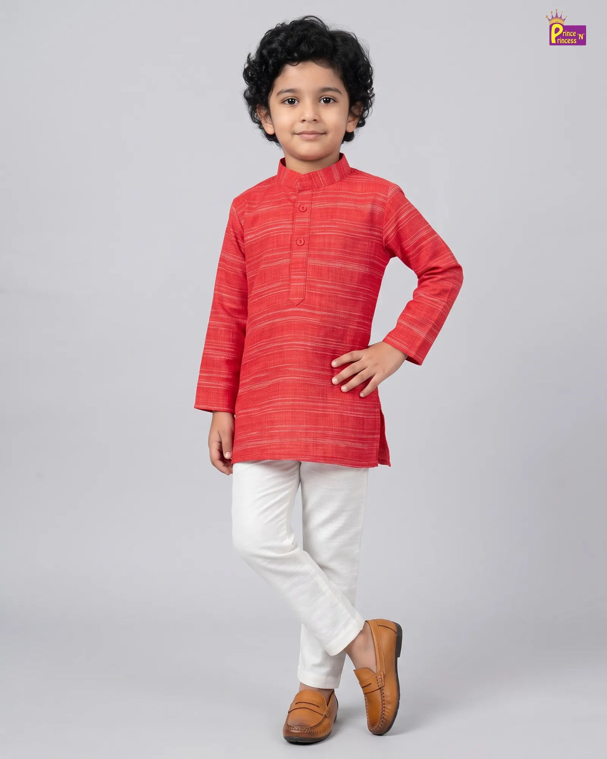 Boys Red Linen Cotton Kurta Pajama KP179