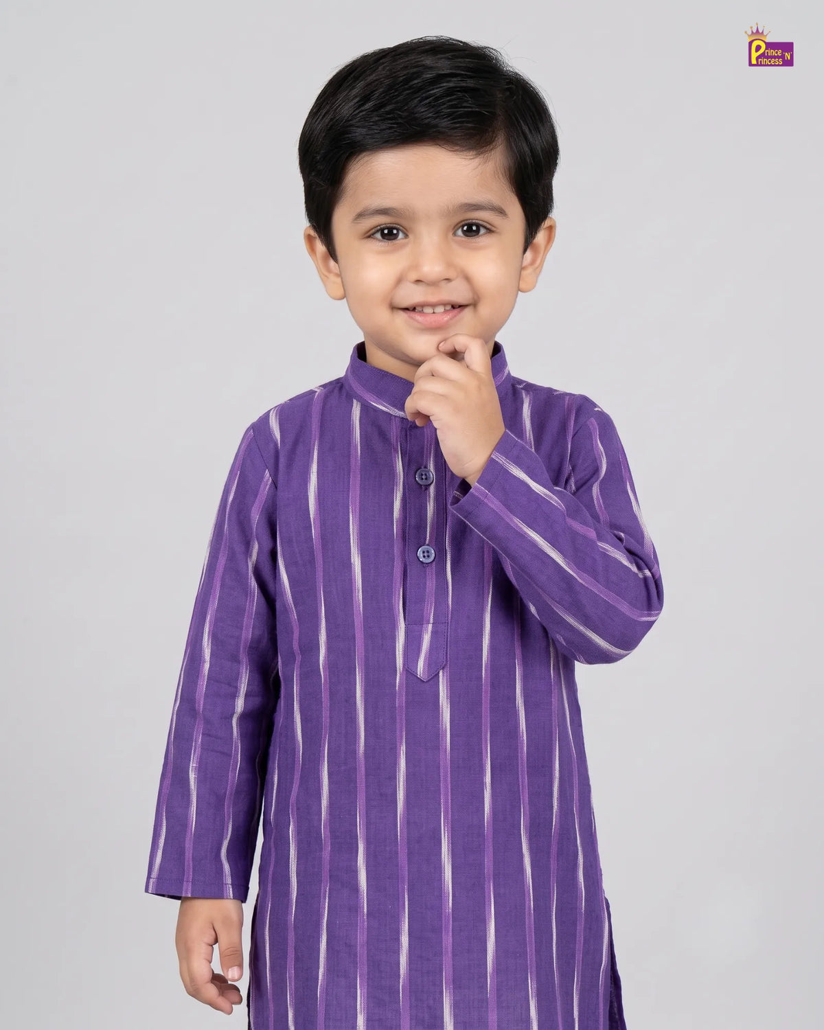 Boys Purple Striped Pure Cotton Ikkat Kurta Pyjama Set KP231