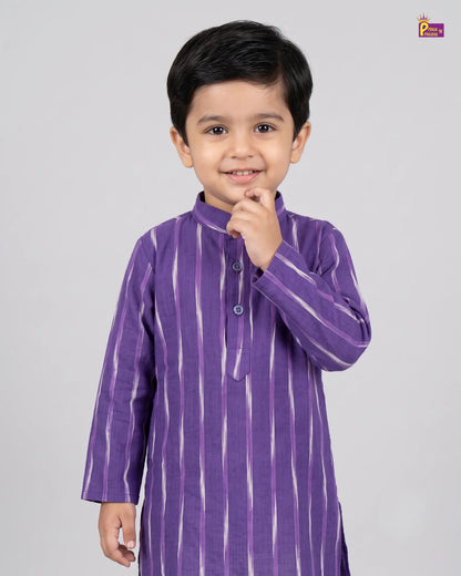 Boys Purple Striped Pure Cotton Ikkat Kurta Pyjama Set KP231