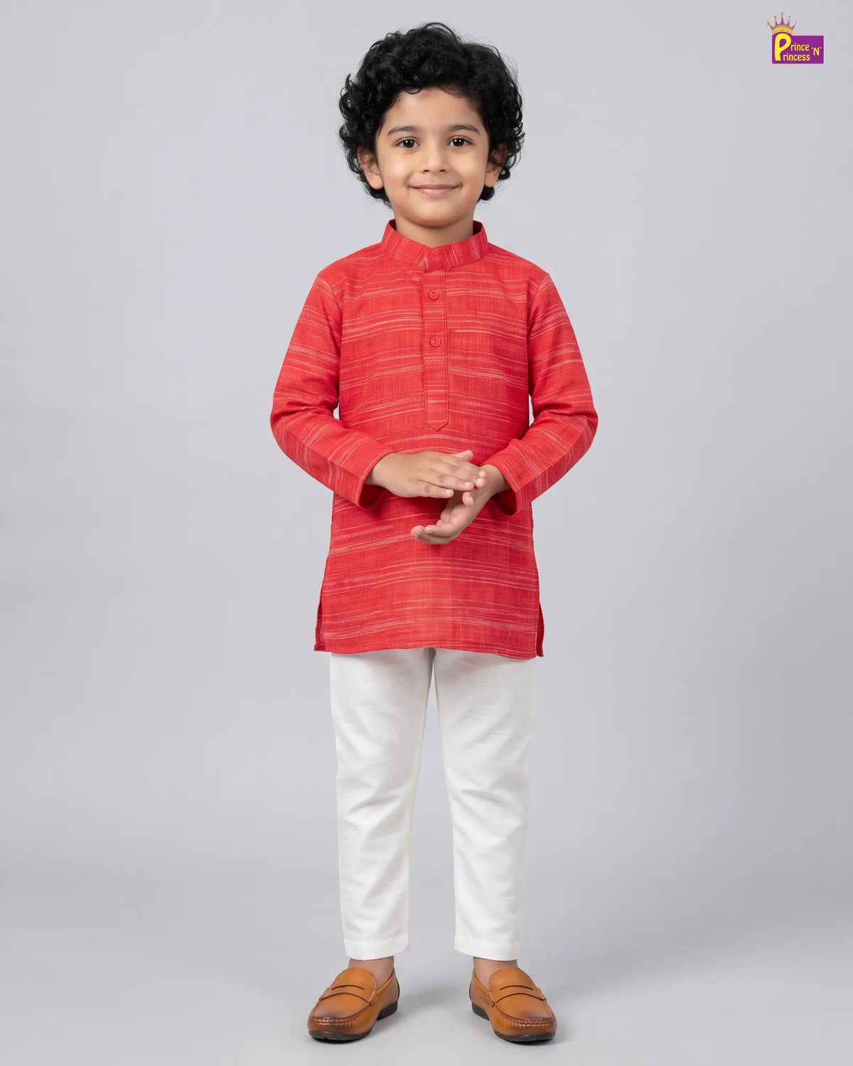 Boys Red Linen Cotton Kurta Pajama KP179
