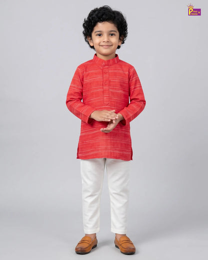 Boys Red Linen Cotton Kurta Pajama KP179
