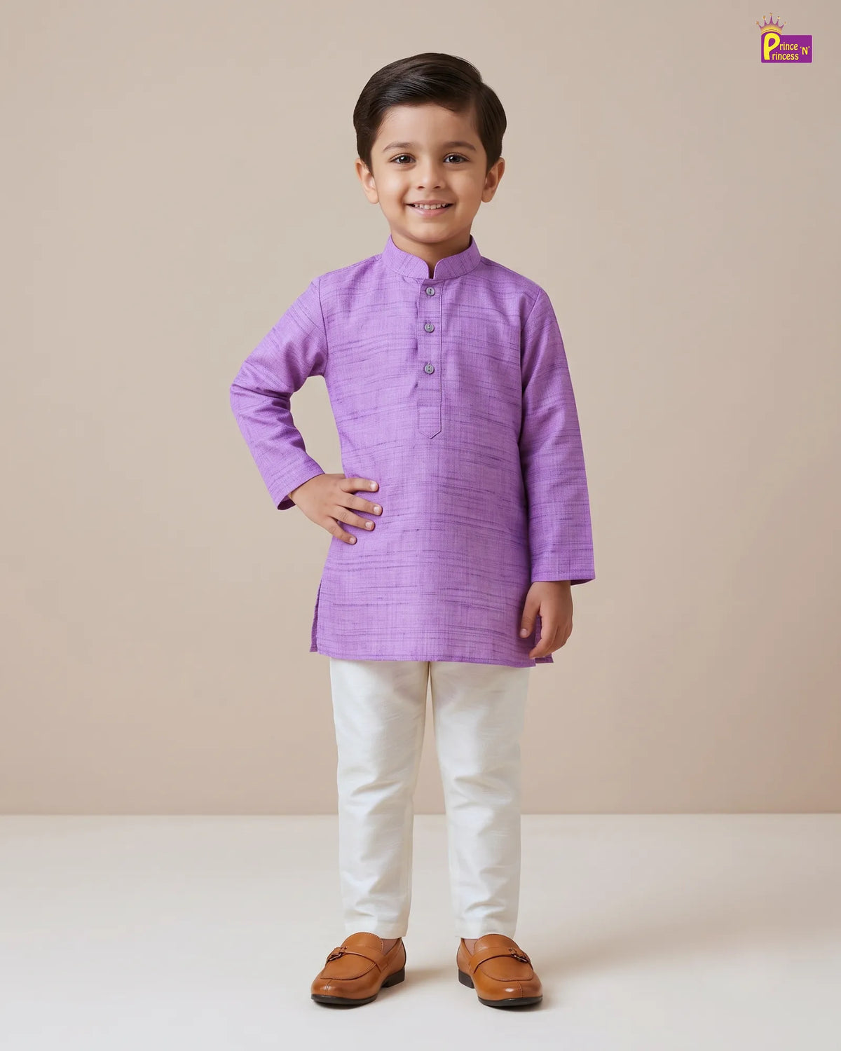 Boys Lavender Linen Cotton Kurta Pajama KP178