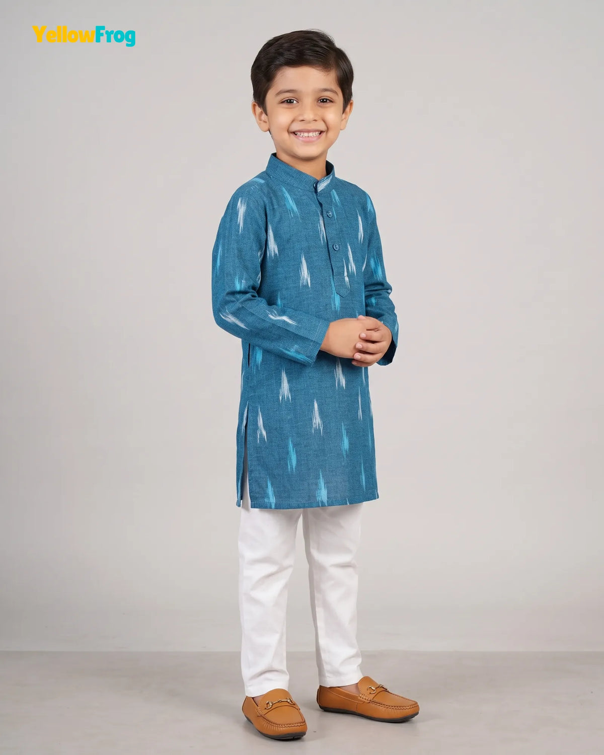 Boys Teal Pure Cotton Ikkat Kurta Pyjama Set  KP229