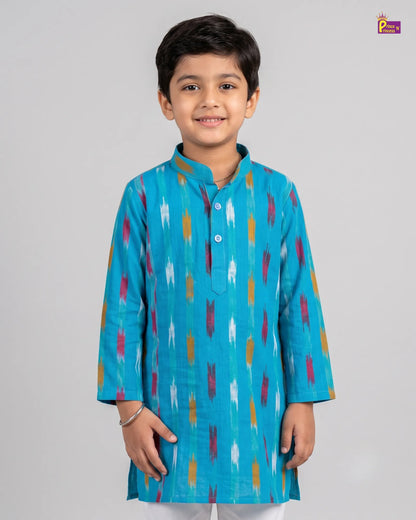 Boys Blue Pure Cotton Ikkat Kurta Pyjama Set KP232