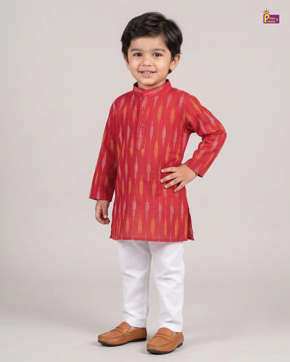 Boys Red Pure Cotton Ikkat Kurta Pyjama Set KP233