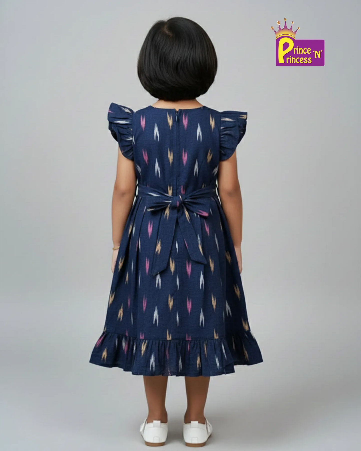 Kids Blue Ikkat Cotton Frock CF390