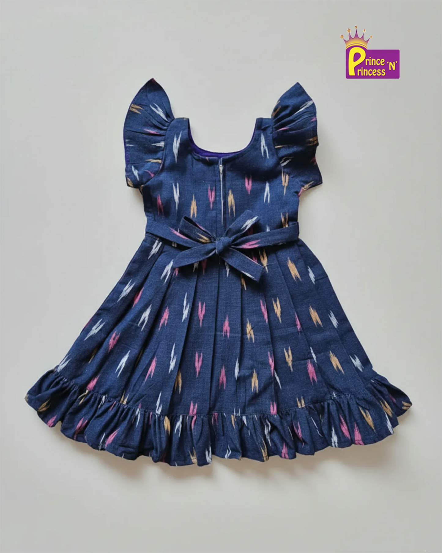 Kids Blue Ikkat Cotton Frock CF390