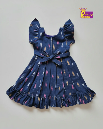Kids Blue Ikkat Cotton Frock CF390