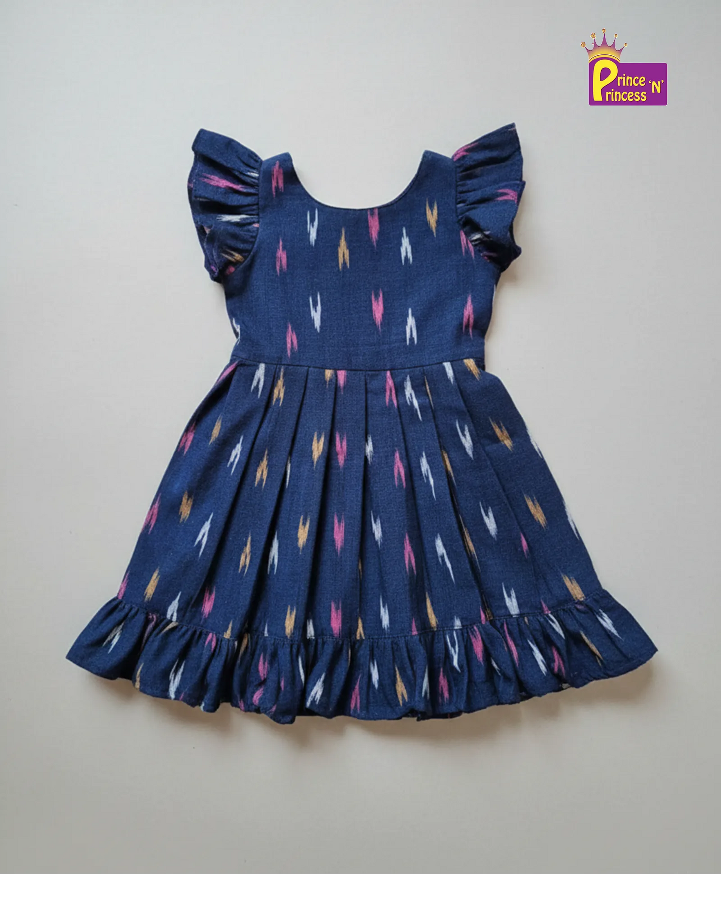 Kids Blue Ikkat Cotton Frock CF390