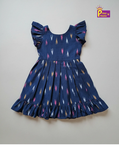 Kids Blue Ikkat Cotton Frock CF390