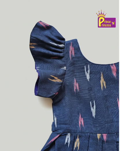 Kids Blue Ikkat Cotton Frock CF390