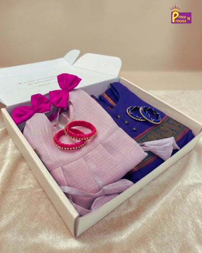 Royal Moments Gift Box Silk Pattu Frock & Chettinad Cotton Gown with Bangles GB-GT0001
