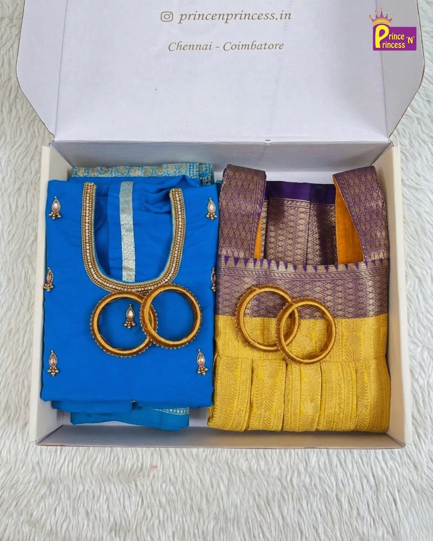 Pattu Pavadai & Pattu Frock Royal Moments Gift Box with Bangles GB-GT003