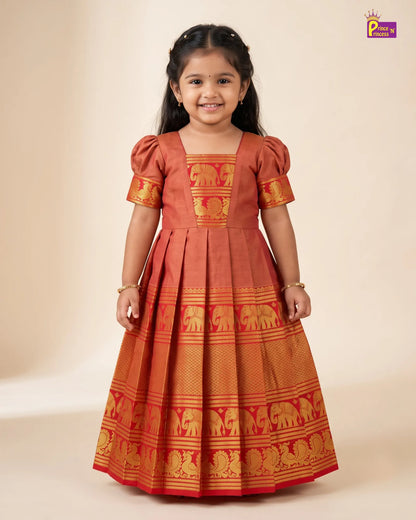 Gold Kalyani Cotton Gown for Girls – Traditional Ethnic Wear PG749