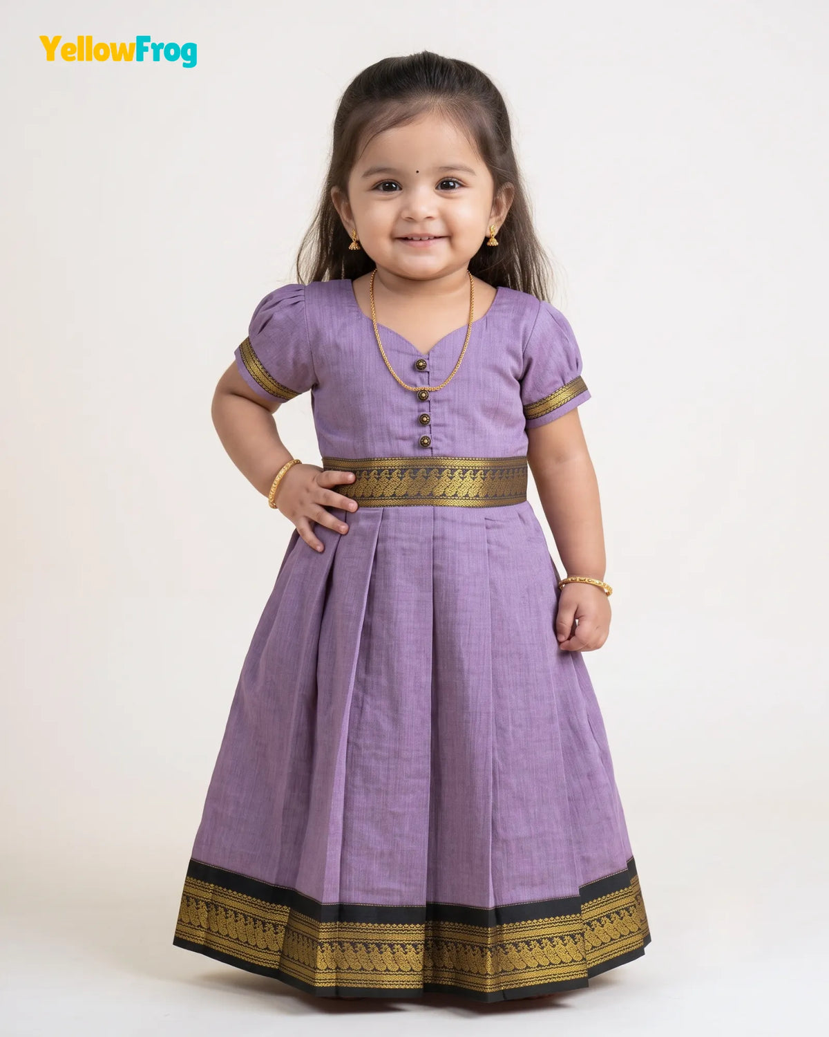 Girls Lilac Kalyani Cotton Traditional Full Gown  PG731