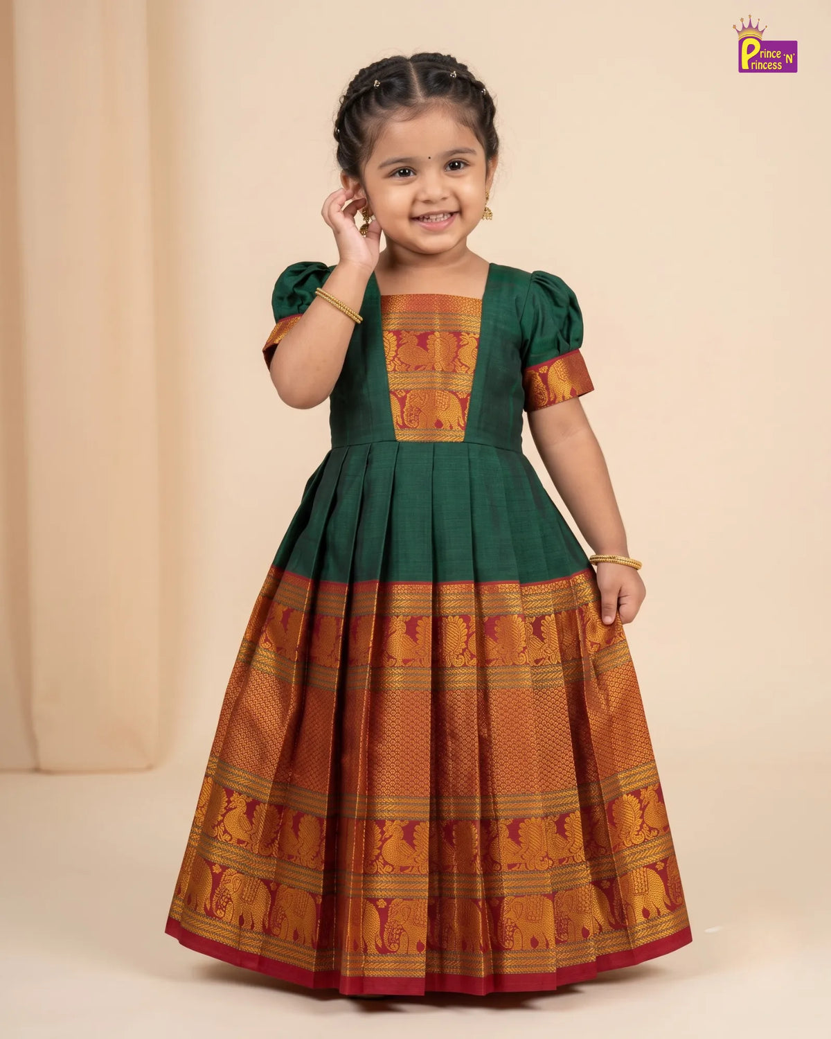 Green Kalyani Cotton Long Gown for Girls – Festive Wear PG747
