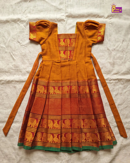 Girls Mustard Gold Kalyani Cotton Traditional Pattu Gown PG752