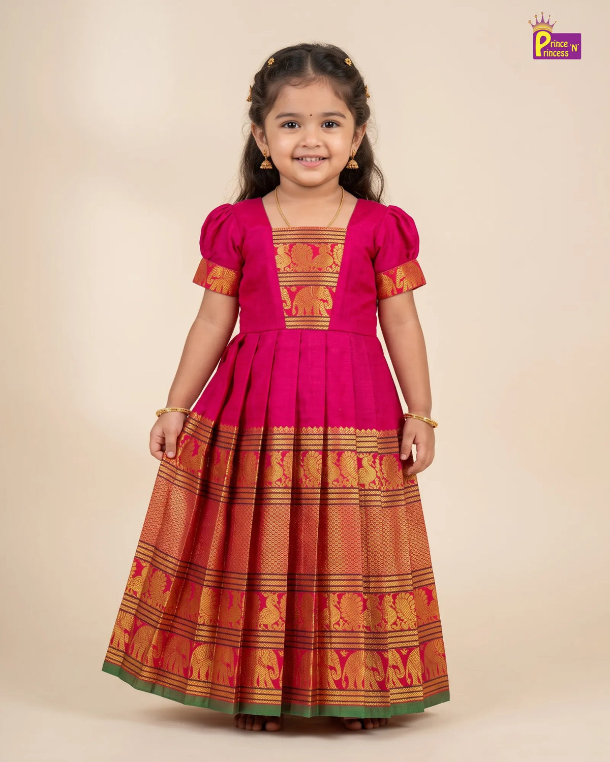 Rani Pink Kalyani Cotton Gown for Girls – Festive Wear PG750