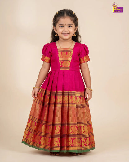Rani Pink Kalyani Cotton Gown for Girls – Festive Wear PG750