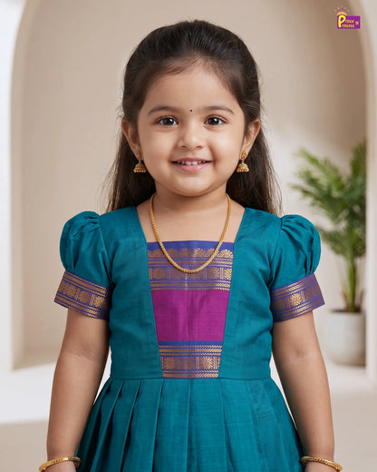 Girls Magenta Gold Pattu Gown | Chettinad Style PG732