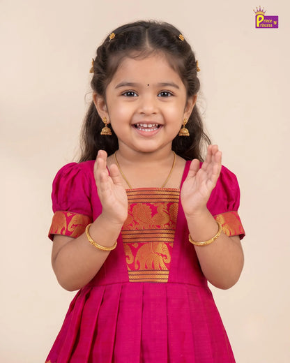 Rani Pink Kalyani Cotton Gown for Girls – Festive Wear PG750