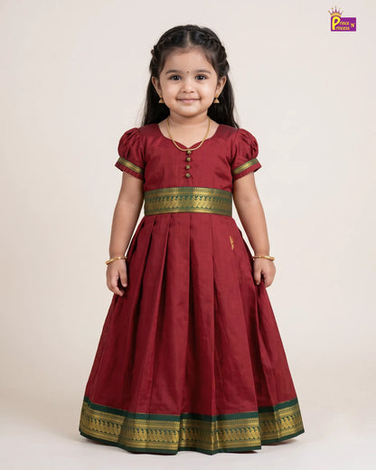 Girls Maroon Traditional Kalyani Cotton Gown PG740