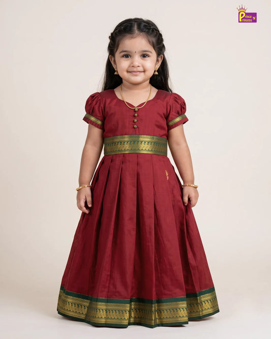 Girls Maroon Traditional Kalyani Cotton Gown PG740