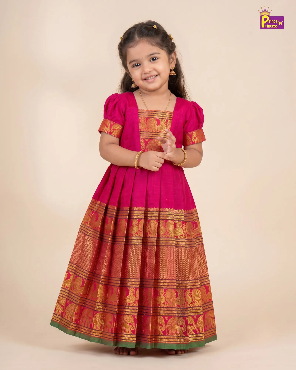 Rani Pink Kalyani Cotton Gown for Girls – Festive Wear PG750