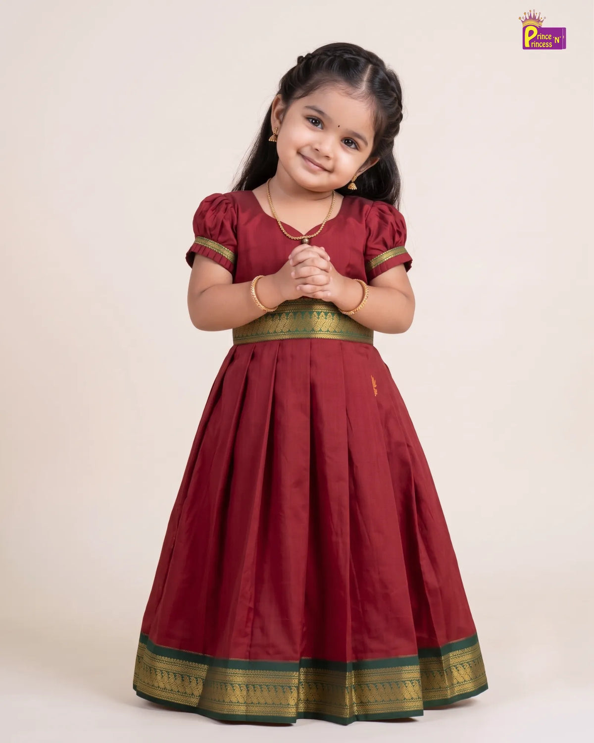 Girls Maroon Traditional Kalyani Cotton Gown PG740