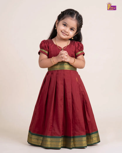 Girls Maroon Traditional Kalyani Cotton Gown PG740