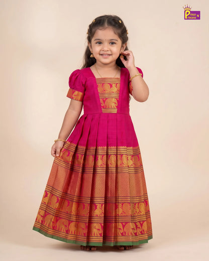 Rani Pink Kalyani Cotton Gown for Girls – Festive Wear PG750