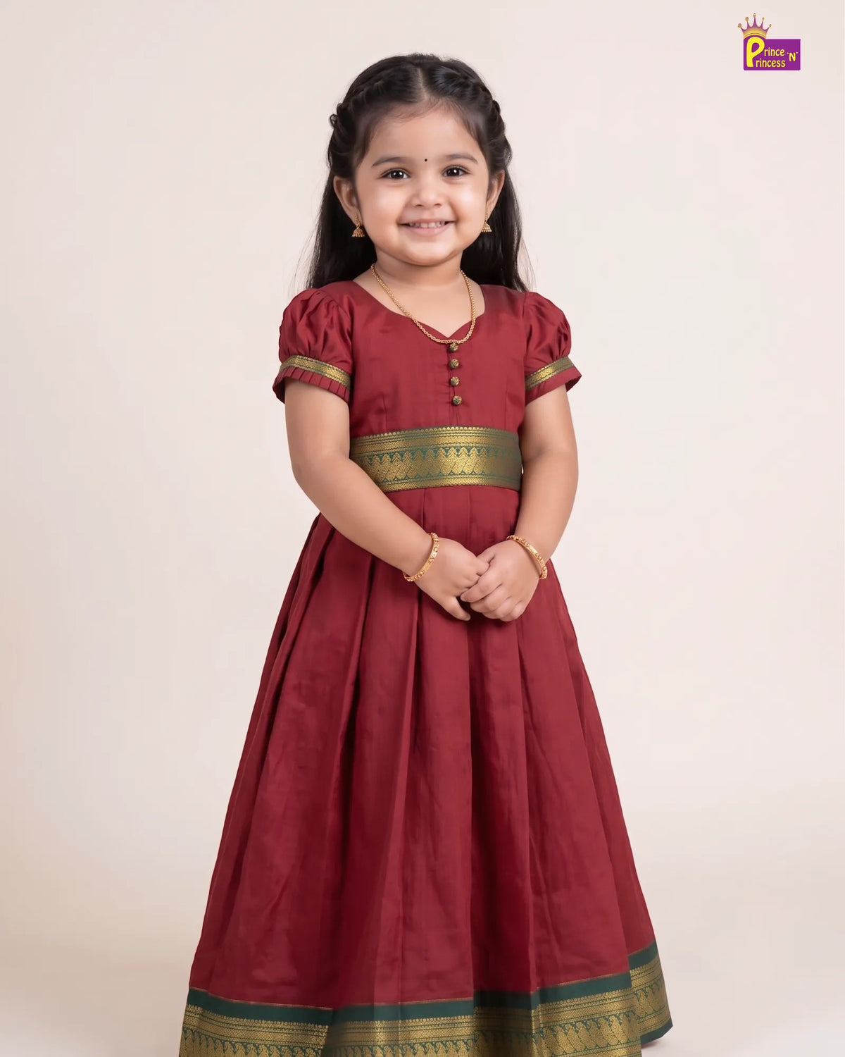 Girls Maroon Traditional Kalyani Cotton Gown PG740