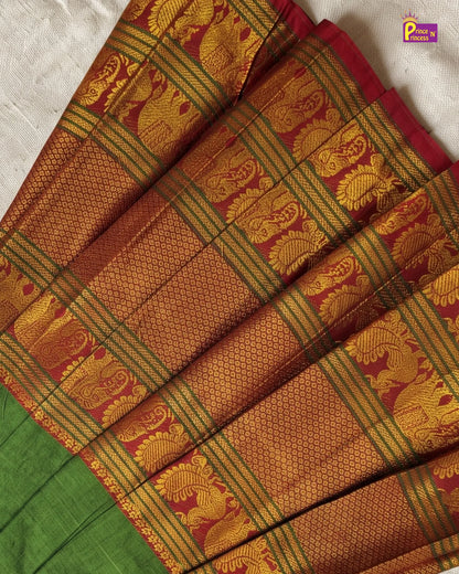 Girls Green Pattu Gown – Kalyani Cotton Festive Dress PG751