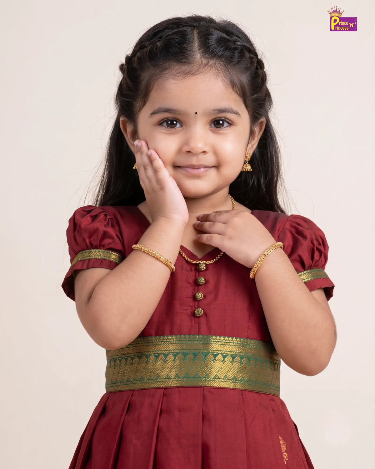 Girls Maroon Traditional Kalyani Cotton Gown PG740