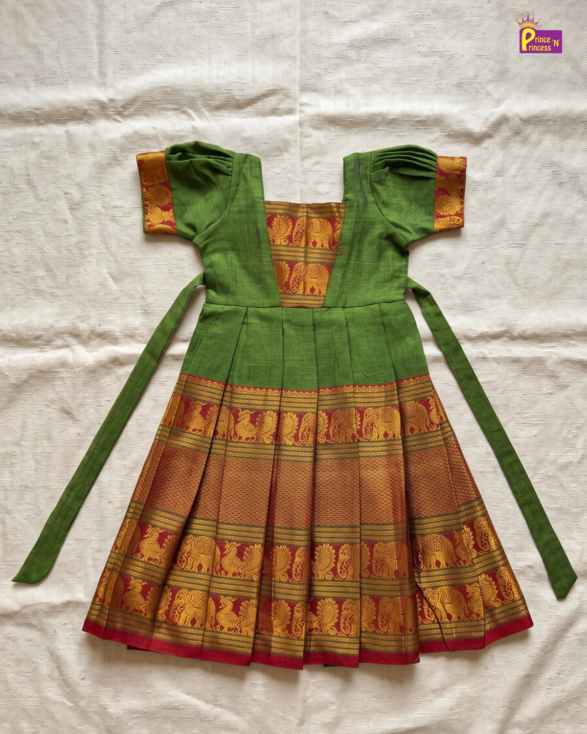Girls Green Pattu Gown – Kalyani Cotton Festive Dress PG751