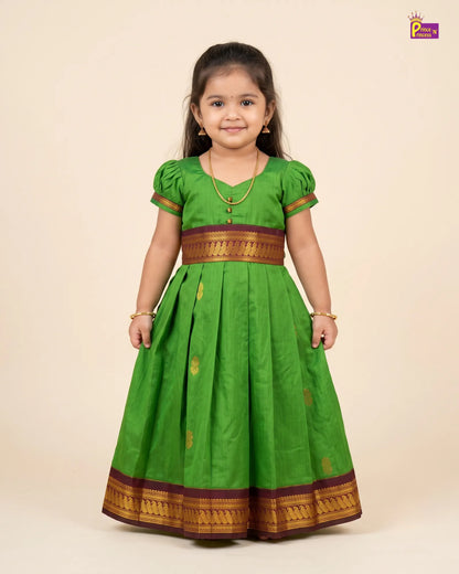 Girls Parrot Green Kalyani Cotton Gown PG743